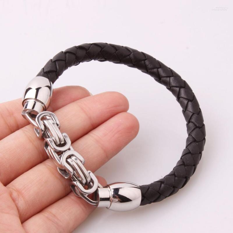 Link Bracelets Fashion Jewelry 316L Stainless Steel Bracelet 8mm Geometric Byzantine Chain Black Genuine Leather Men Women Bangle
Link Bracelets Fashion Jewelry 316L Stainless Steel Bracelet 8mm Geometric Byzantine Chain Black Genuine Leather Men Women Bangle