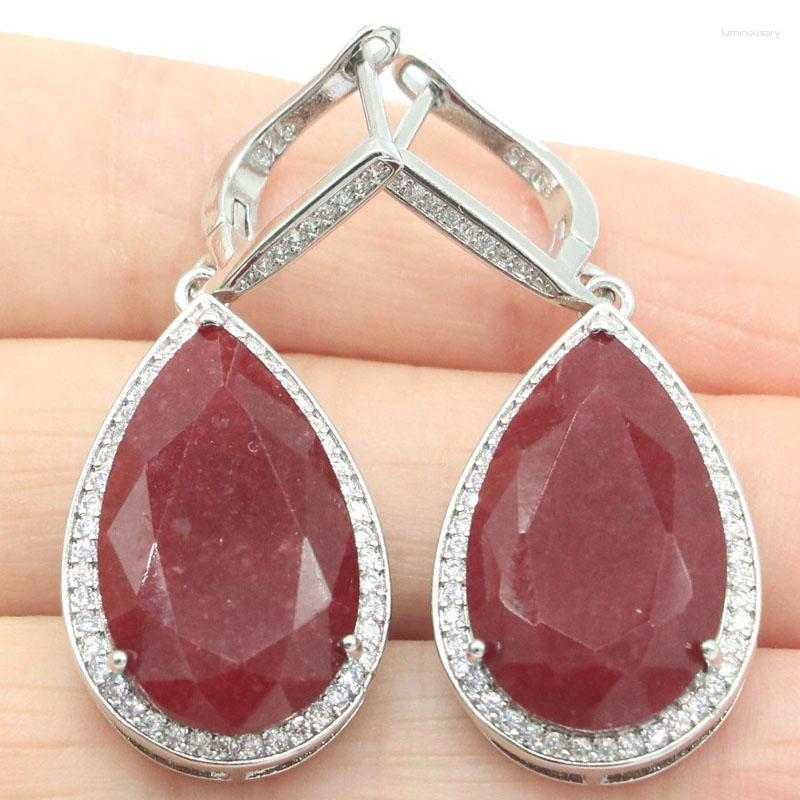 Dangle Earrings 15g 925 SOLID STERLING SILVER Drop Shape Red Rubies Blue Sapphire Green Emerald White CZ High Fashion Polished Shiny