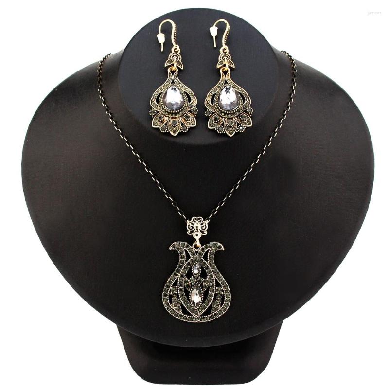 Pendant Necklaces Sunspicems Vintage Turkey Style Gray Crystal Necklace Sets For Women Flower Retro Gold Color Bohemia Choker Jewelry Gift
Pendant Necklaces Sunspicems Vintage Turkey Style Gray Crystal Necklace Sets For Women Flower Retro Gold Color Bohemia Choker Jewelry Gift