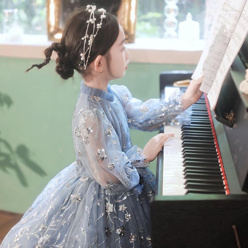 Ethnic Clothing Girl Birthday Party Wedding Dress Princess Blue Exquisite Sequin Evening Dresses Kid Long Sleeve A-line Mesh Clothes
Ethnic Clothing Girl Birthday Party Wedding Dress Princess Blue Exquisite Sequin Evening Dresses Kid Long Sleeve A-line Mesh Clothes