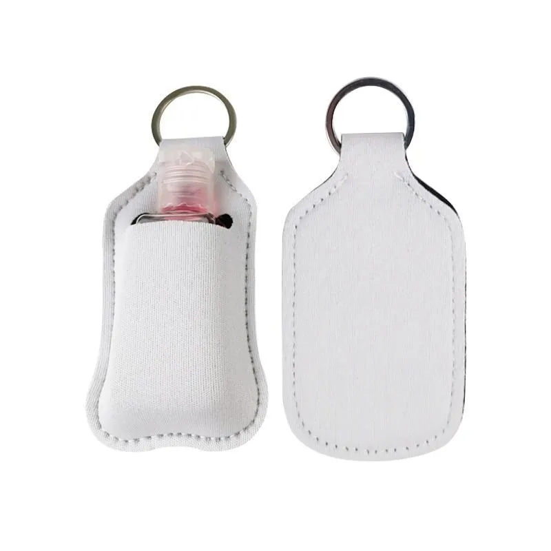 Sublimation Blanks Refillable Neoprene Hand Sanitizer Holder Favor Cover Chapstick Holders With Keychain For 30ML Flip Cap Containers Travel Bottle