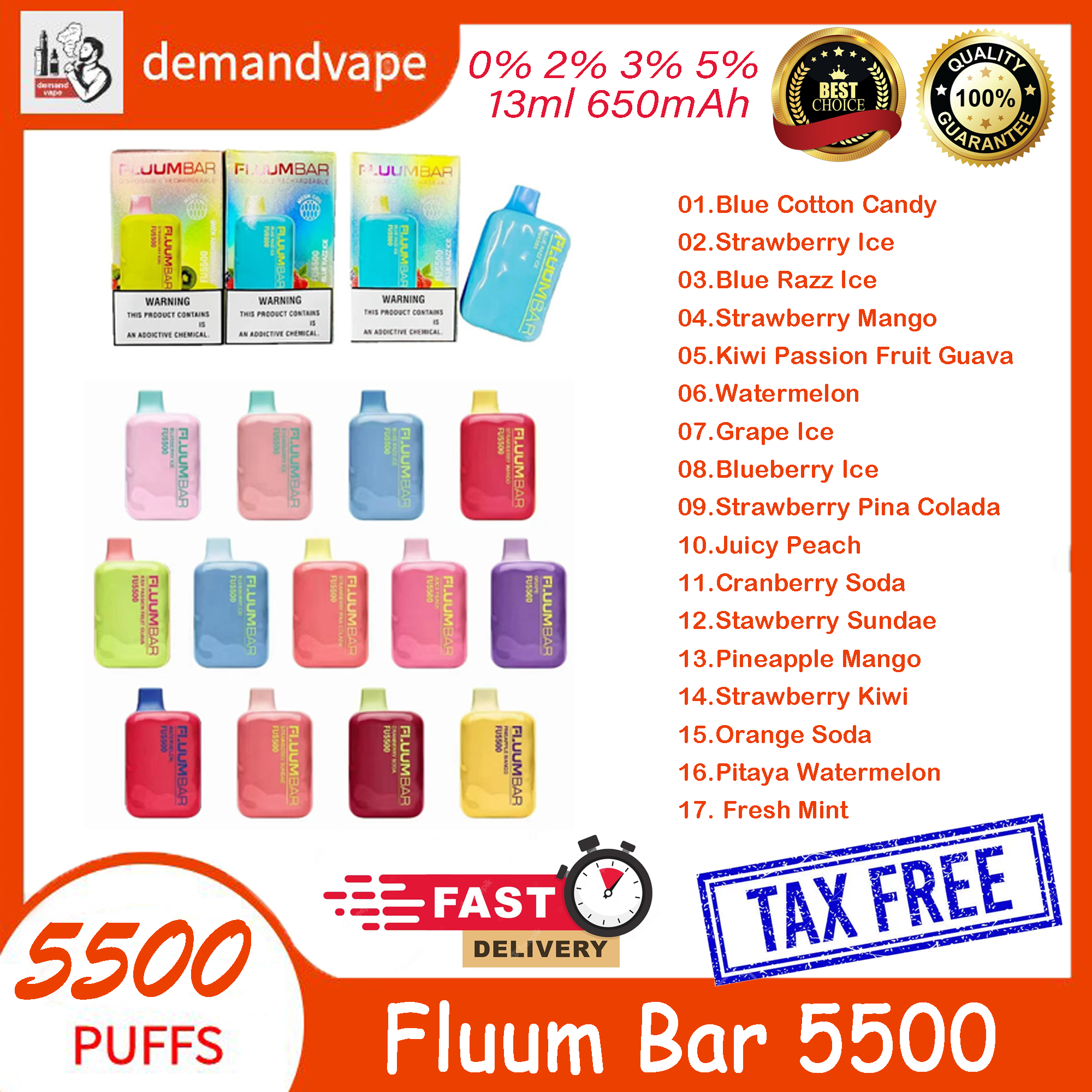 Original Electronic Cigarette Fluum bar 5500 Puffs Mesh Coil Disposable Vape Pen Strength 5% Vape 15ml 650mAh Battery Rechargeable
Original Electronic Cigarette Fluum bar 5500 Puffs Mesh Coil Disposable Vape Pen Strength 5% Vape 15ml 650mAh Battery Rechargeable