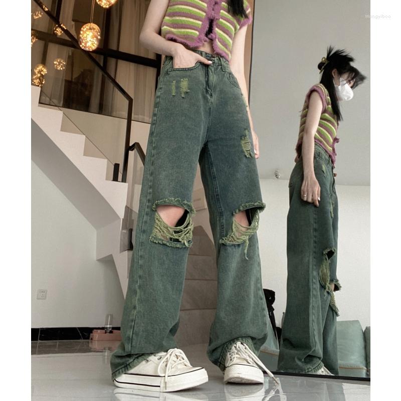 Women' Jeans Women Green Worn-out Vintage High Waisted American Wide Leg Pants Fashion Y2K Style Straight Summer Female Denim Trouser
Women' Jeans Women Green Worn-out Vintage High Waisted American Wide Leg Pants Fashion Y2K Style Straight Summer Female Denim Trouser