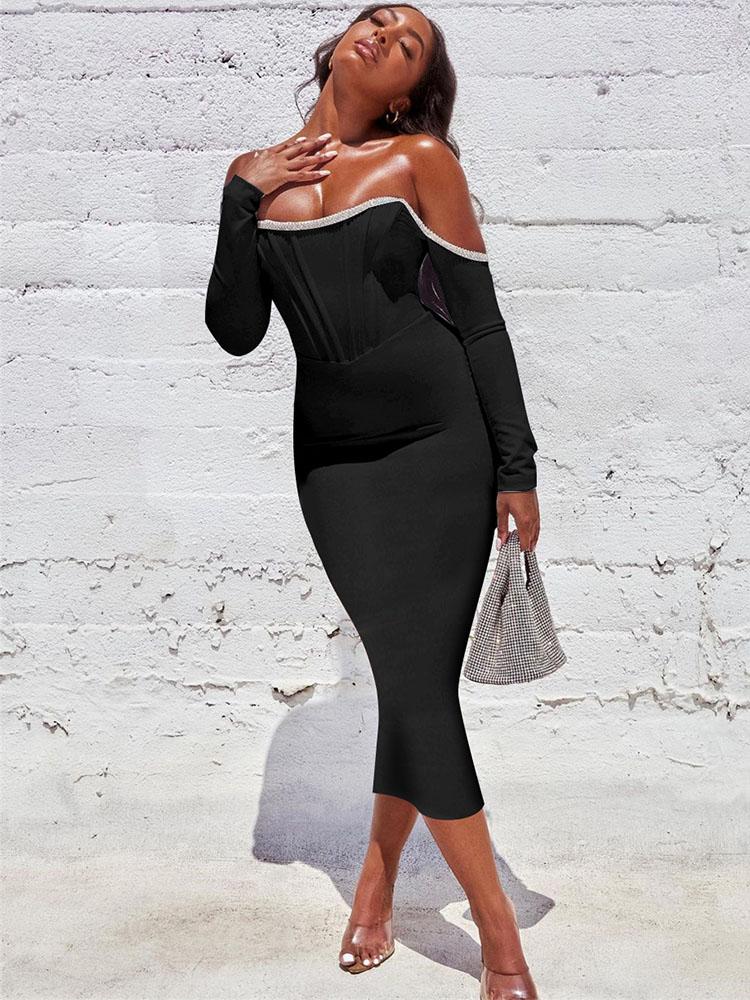 Casual Dresses Embellished Midi Bandage Dress 2023 Women Black Long Sleeve Bodycon Sexy Party Evening Birthday Club Outfits, Picture shown
Casual Dresses Embellished Midi Bandage Dress 2023 Women Black Long Sleeve Bodycon Sexy Party Evening Birthday Club Outfits, Picture shown