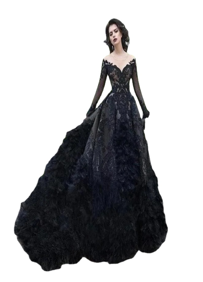 Luxury Black Lace Beaded Wedding Dresses Sheer Off The Shoulder Overskirt Feather Bridal Gowns Long Sleeves A Line Gothic robe de 1729758, Ivory
Luxury Black Lace Beaded Wedding Dresses Sheer Off The Shoulder Overskirt Feather Bridal Gowns Long Sleeves A Line Gothic robe de 1729758, Ivory