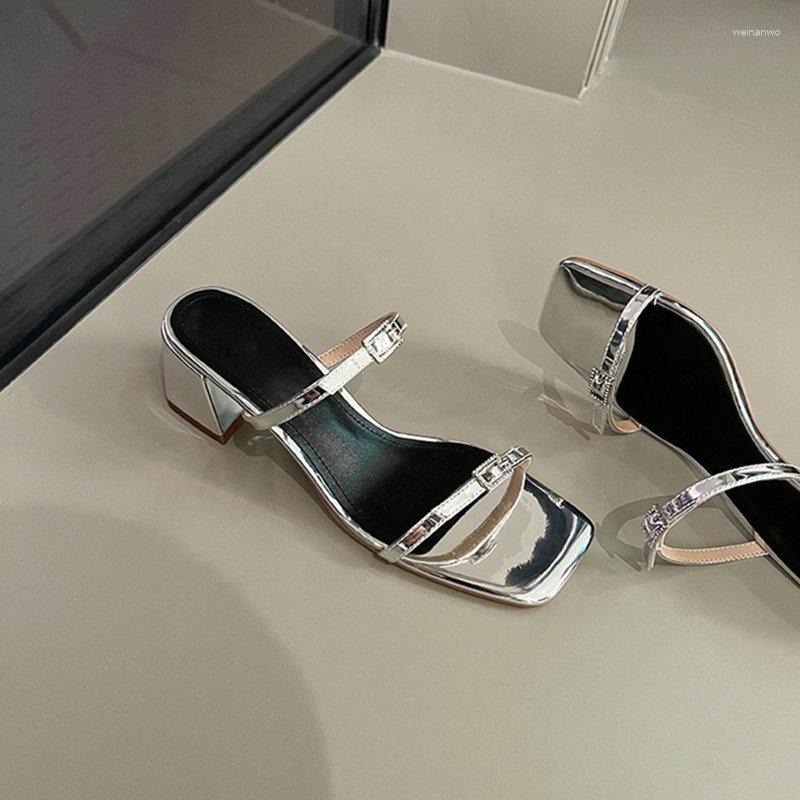 Slippers 2023 Summer Leather Silver One Word Back Empty For Women Thick Heel Rhinestone Buckle Slides, Black
Slippers 2023 Summer Leather Silver One Word Back Empty For Women Thick Heel Rhinestone Buckle Slides, Black