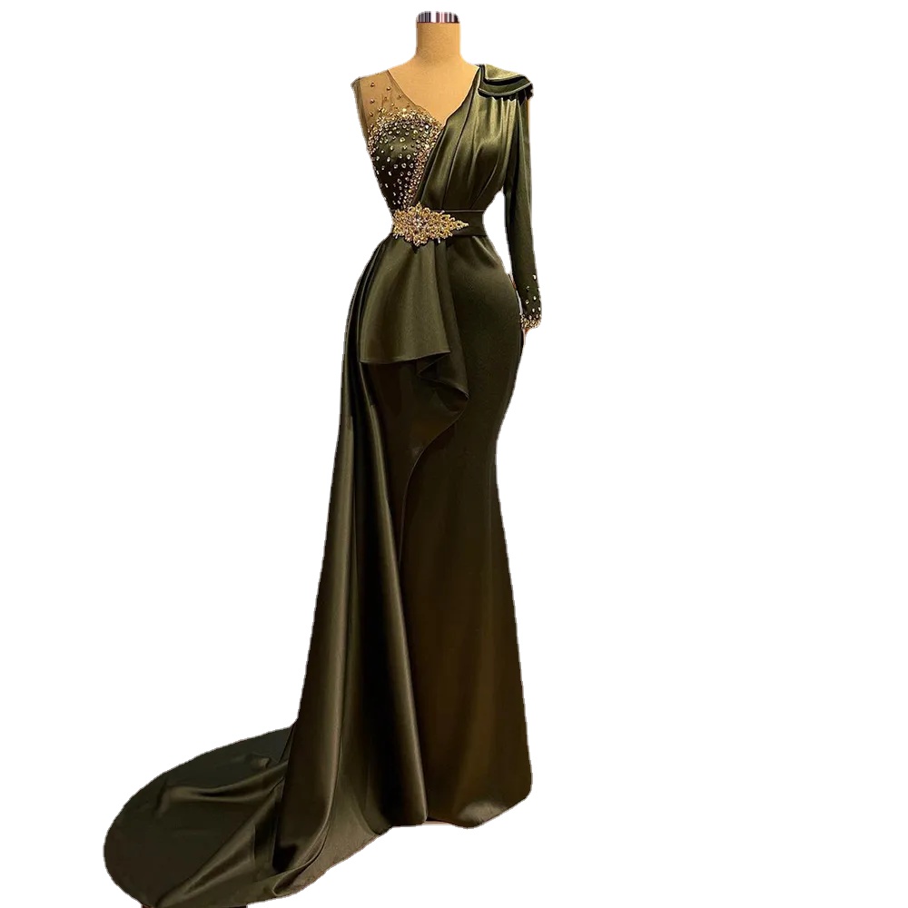 Army Green Long Sleeve Formal Women Evening Dresses with Beaded Crystals Luxury Celebrity Dresses Prom Gowns, Gold
Army Green Long Sleeve Formal Women Evening Dresses with Beaded Crystals Luxury Celebrity Dresses Prom Gowns, Gold