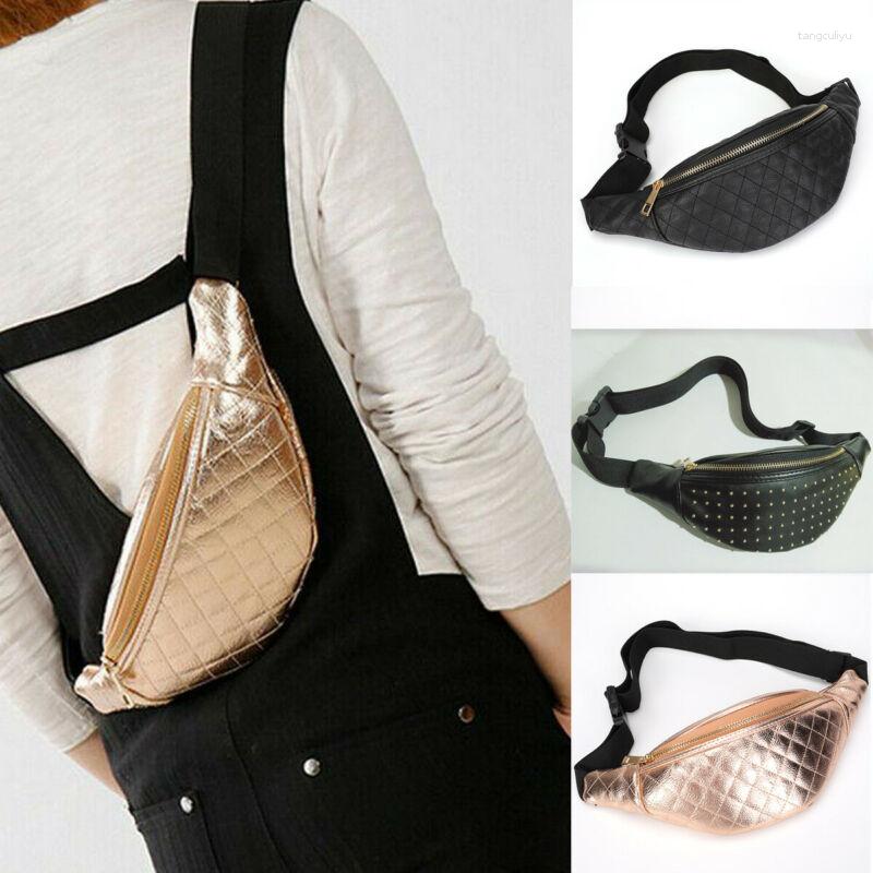 Waist Bags Men Women Bag Fanny Pack Hip Camping Money Pouch Belt Sport Shoulder Punk Style Rivet Chest, Black