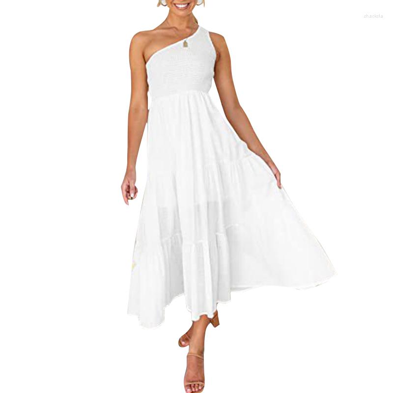 Casual Dresses Ruffled Large Hem Prom White Dress Comfortable Summer Outfit One-shoulder Fashion Quality Pastoral Mujer Jumper, Color 16 
Casual Dresses Ruffled Large Hem Prom White Dress Comfortable Summer Outfit One-shoulder Fashion Quality Pastoral Mujer Jumper, Color 16