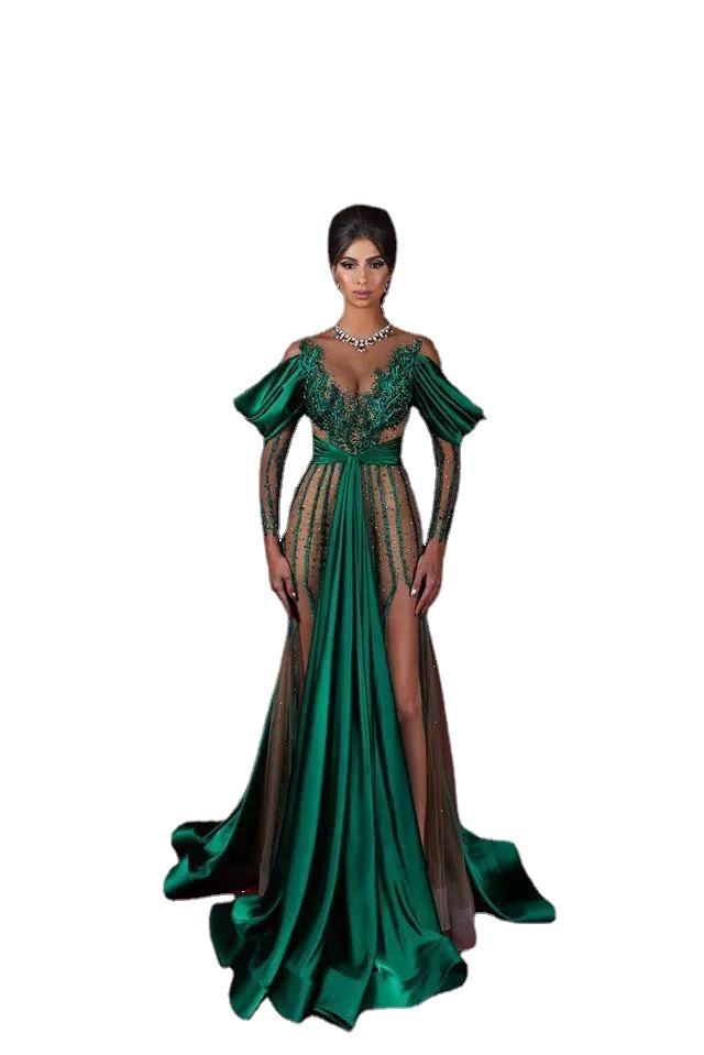 NEW! Dark Green Evening Dresses Sheer Jewel Neck High Side Split Long Sleeve Mermaid Prom Dress Satin Saudi Arabia Celebrity Red Carpet Gowns
NEW! Dark Green Evening Dresses Sheer Jewel Neck High Side Split Long Sleeve Mermaid Prom Dress Satin Saudi Arabia Celebrity Red Carpet Gowns