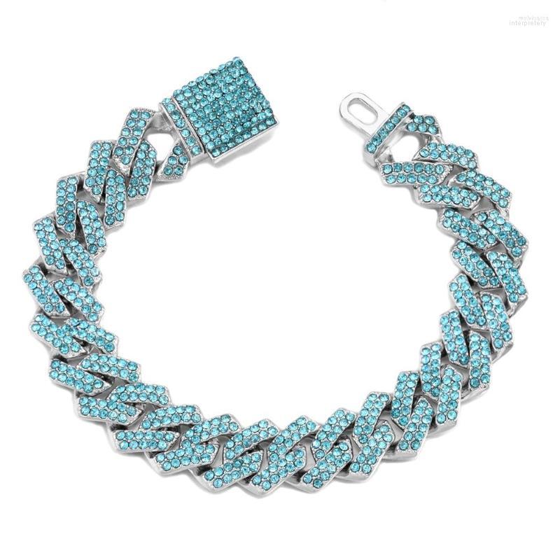 Link Bracelets Hip Hop Micro Pave Blue Cuban Chain Iced Out Bracelet 2 Row Rhinestones Miami Men Women Jewelry 14MM
Link Bracelets Hip Hop Micro Pave Blue Cuban Chain Iced Out Bracelet 2 Row Rhinestones Miami Men Women Jewelry 14MM
