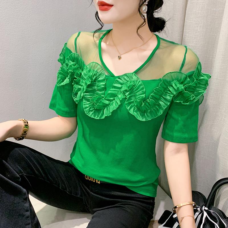 Women's T Shirts Summer Short Sleeve 3D Flower Ruffles Blouse 2023 Elegant Women T-shirt Solid Female Korean Casual Shirt O-neck Tee Top, Green
Women's T Shirts Summer Short Sleeve 3D Flower Ruffles Blouse 2023 Elegant Women T-shirt Solid Female Korean Casual Shirt O-neck Tee Top, Green