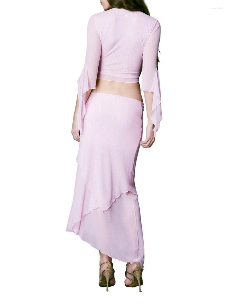 Two Piece Dress Women 2 Long Skirt Set V Neck 3 4 Sleeve Sheer Mesh Crop Tops And Low Waist Bodycon Elegant Outfits (1-Pink L), Pink 1
Two Piece Dress Women 2 Long Skirt Set V Neck 3 4 Sleeve Sheer Mesh Crop Tops And Low Waist Bodycon Elegant Outfits (1-Pink L), Pink 1