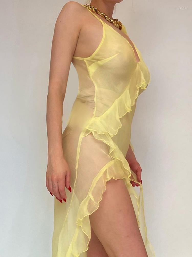 Casual Dresses WeiYao Chiffon Ruffles Spaghetti Strap Sheer Maxi Dress Women Summer Beach See Through Sexy Tie Up Long Party Outfits, Yellow
Casual Dresses WeiYao Chiffon Ruffles Spaghetti Strap Sheer Maxi Dress Women Summer Beach See Through Sexy Tie Up Long Party Outfits, Yellow