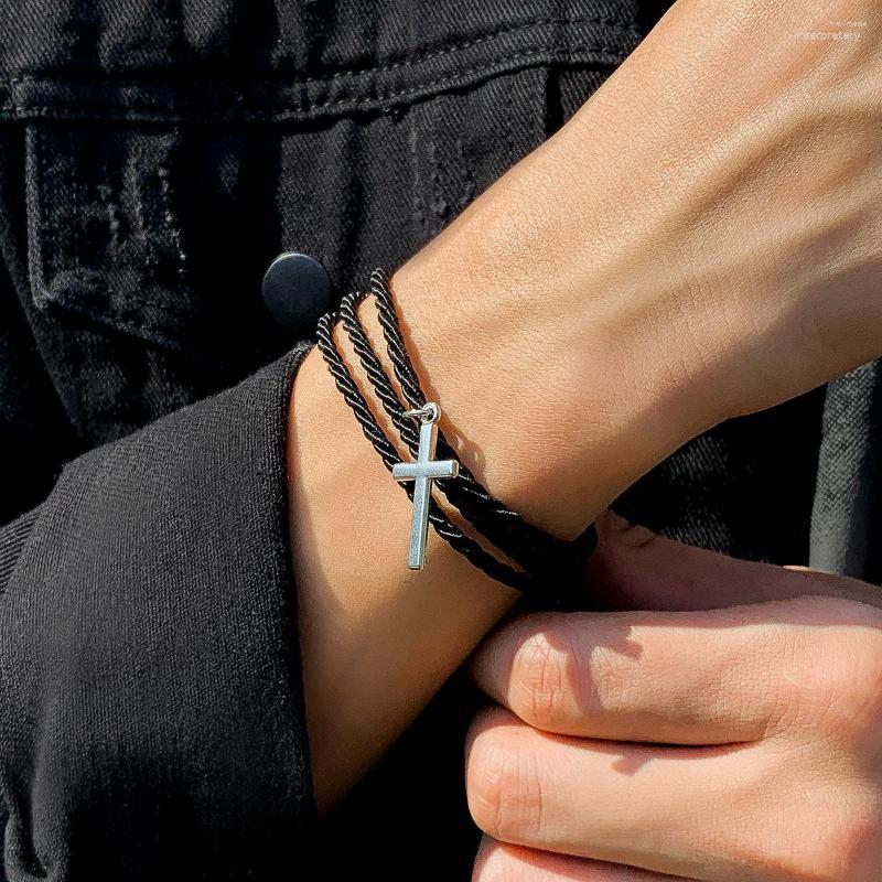 Link Bracelets KunJoe Men Casual Cross Pendant Multilayer Vintage Black Twisted Rope Chain Charm Hand Bangle Friendship Jewelry
Link Bracelets KunJoe Men Casual Cross Pendant Multilayer Vintage Black Twisted Rope Chain Charm Hand Bangle Friendship Jewelry
