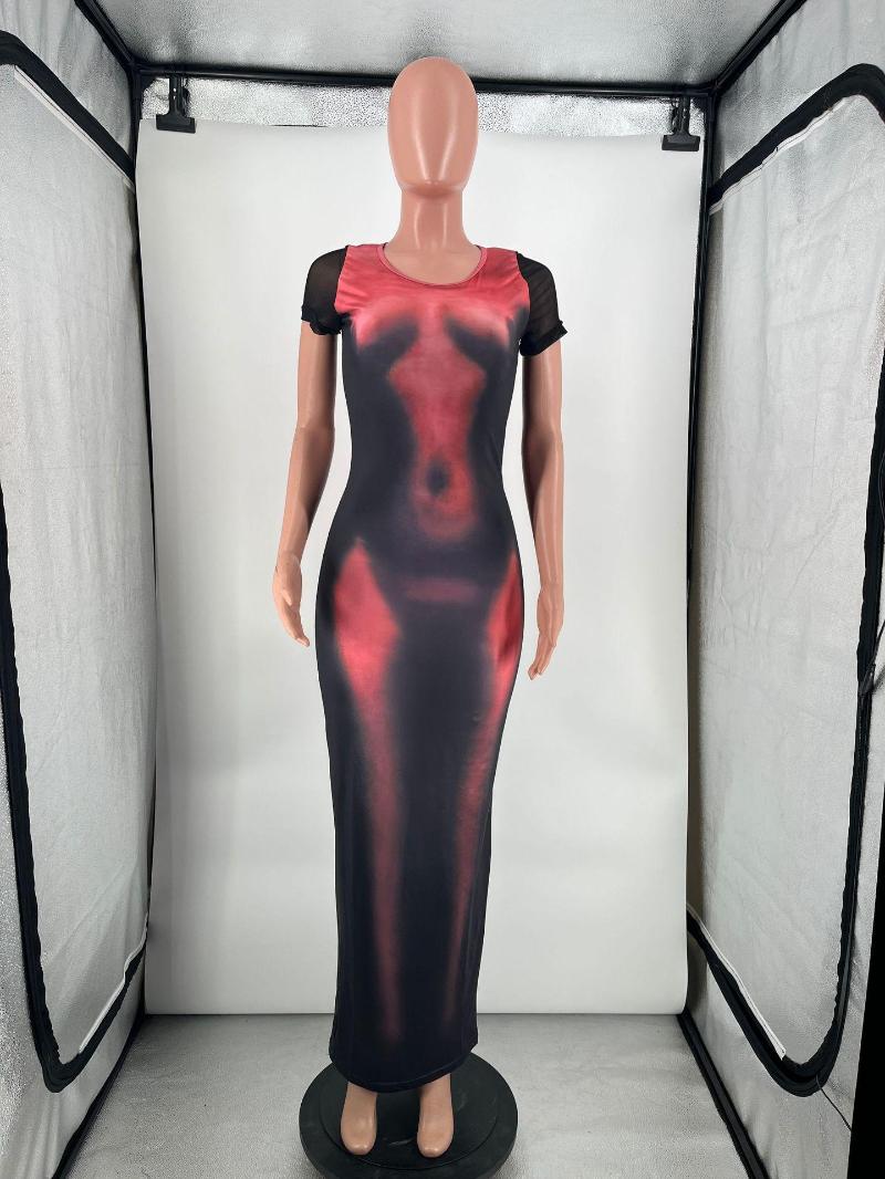 Casual Dresses 3D Print Maxi Dress Women Summer Short Sleeve O-neck Bodycon Party Evening Clubwear Fashion Vestidos