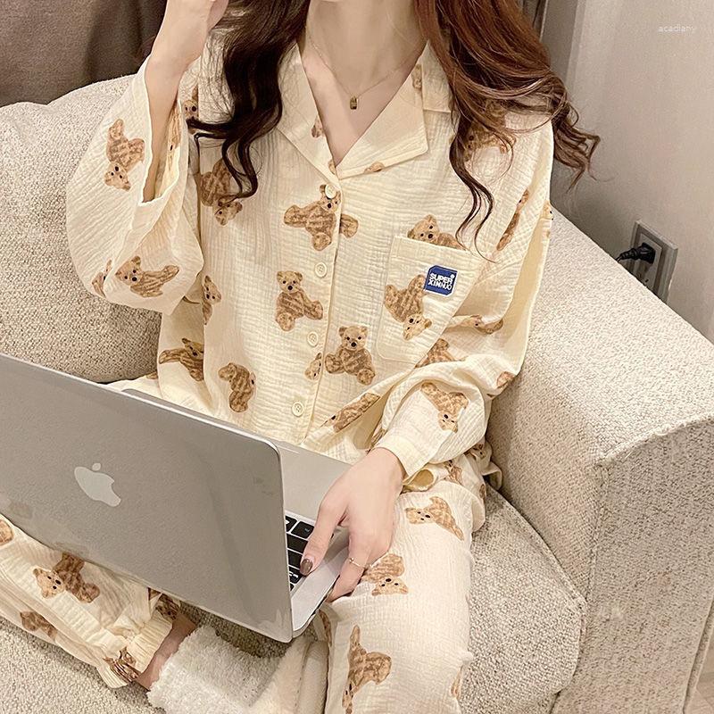 Women's Sleepwear Cotton Pajamas Women Japanese Sweets Room Wear Bear Print Trouser Suits 2 Piece Set Cardigan Nightwear Summer, Beige
Women's Sleepwear Cotton Pajamas Women Japanese Sweets Room Wear Bear Print Trouser Suits 2 Piece Set Cardigan Nightwear Summer, Beige