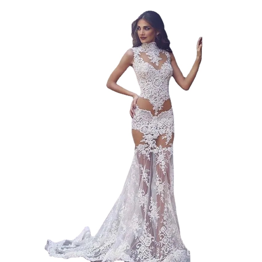 Sexy Arabic See Through Lace Evening Dresses Sheer Bodice Appliques Long Prom Gowns High Neck Backless, White
Sexy Arabic See Through Lace Evening Dresses Sheer Bodice Appliques Long Prom Gowns High Neck Backless, White