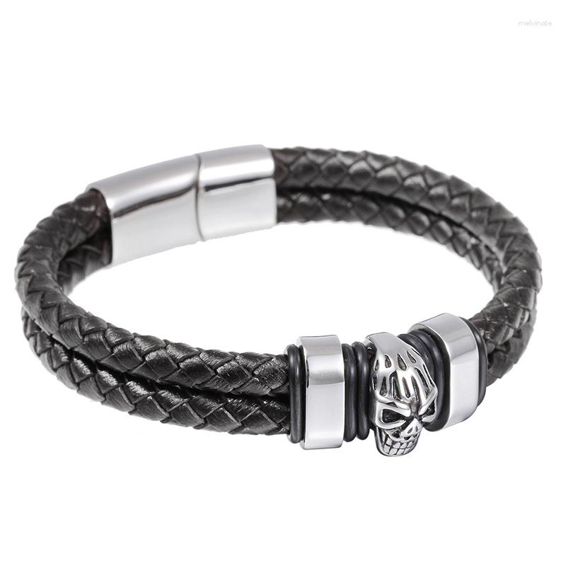 Link Bracelets Titanium Steel Retro Rock Personality Skull Leather Male Stainless Bracelet
Link Bracelets Titanium Steel Retro Rock Personality Skull Leather Male Stainless Bracelet