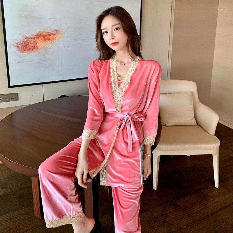 Women's Sleepwear Women's Lace Velvet Pajamas Three Pices Set Ladies Cozy Solid Color Home Clothing Camisole Nightwear, Gray
Women's Sleepwear Women's Lace Velvet Pajamas Three Pices Set Ladies Cozy Solid Color Home Clothing Camisole Nightwear, Gray