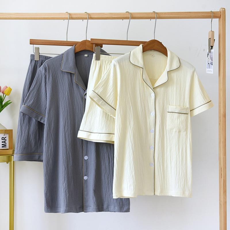 Women's Sleepwear Summer Couple Pajamas Two-piece Women's Solid Short-Sleeved Shorts Cotton Crepe Men Simple Home Service Set, Women-beige white
Women's Sleepwear Summer Couple Pajamas Two-piece Women's Solid Short-Sleeved Shorts Cotton Crepe Men Simple Home Service Set, Women-beige white