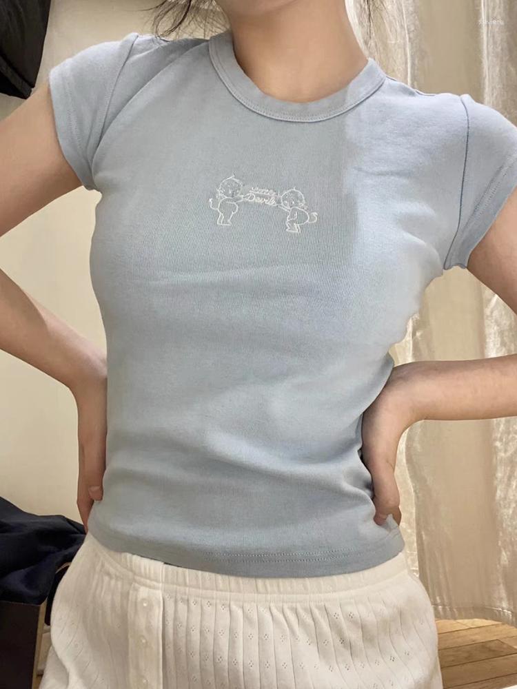 Women's T Shirts Sweet Cartoon Angel Embroidered Tees Blue Aesthetic Round Neck Cotton Short Sleeve T-shirts Women Cute Vintage Slim Y2k
Women's T Shirts Sweet Cartoon Angel Embroidered Tees Blue Aesthetic Round Neck Cotton Short Sleeve T-shirts Women Cute Vintage Slim Y2k