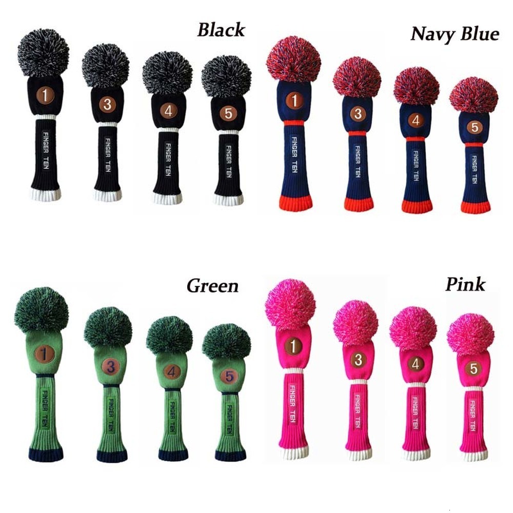 Other Golf Products Pom Knitted Golf Club Head Covers Woods Driver Fairway Hybrid Head Cover 1 3 4 5 for Men Women Kids 230620