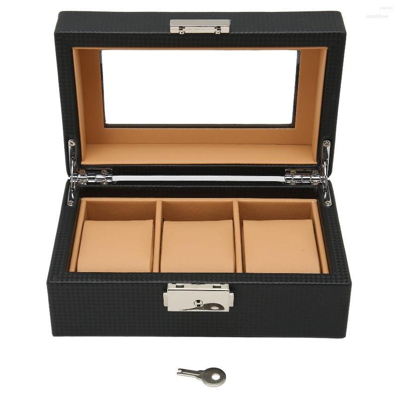 

Watch Boxes Display Holder Stylish Light Luxury 3 Slots Lockable Dustproof Case With Glass Plate Black For Watchmaker