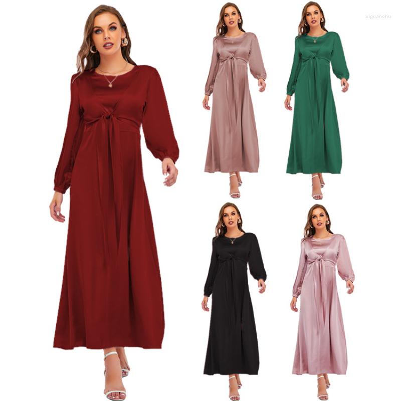 Ethnic Clothing Feminine Vestidos Largos Tighten Waist Abaya Lace Up Elegant Satin Muslim Maxi Dresses For Women Round Neck Prom Dress
Ethnic Clothing Feminine Vestidos Largos Tighten Waist Abaya Lace Up Elegant Satin Muslim Maxi Dresses For Women Round Neck Prom Dress