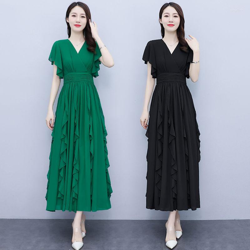 Party Dresses Short Sleeve Chiffon 2023 Summer Dress Temperament V-Neck Large Size Women's Korean High Waist Elegant Slim Vestidos Z230, Black
Party Dresses Short Sleeve Chiffon 2023 Summer Dress Temperament V-Neck Large Size Women's Korean High Waist Elegant Slim Vestidos Z230, Black