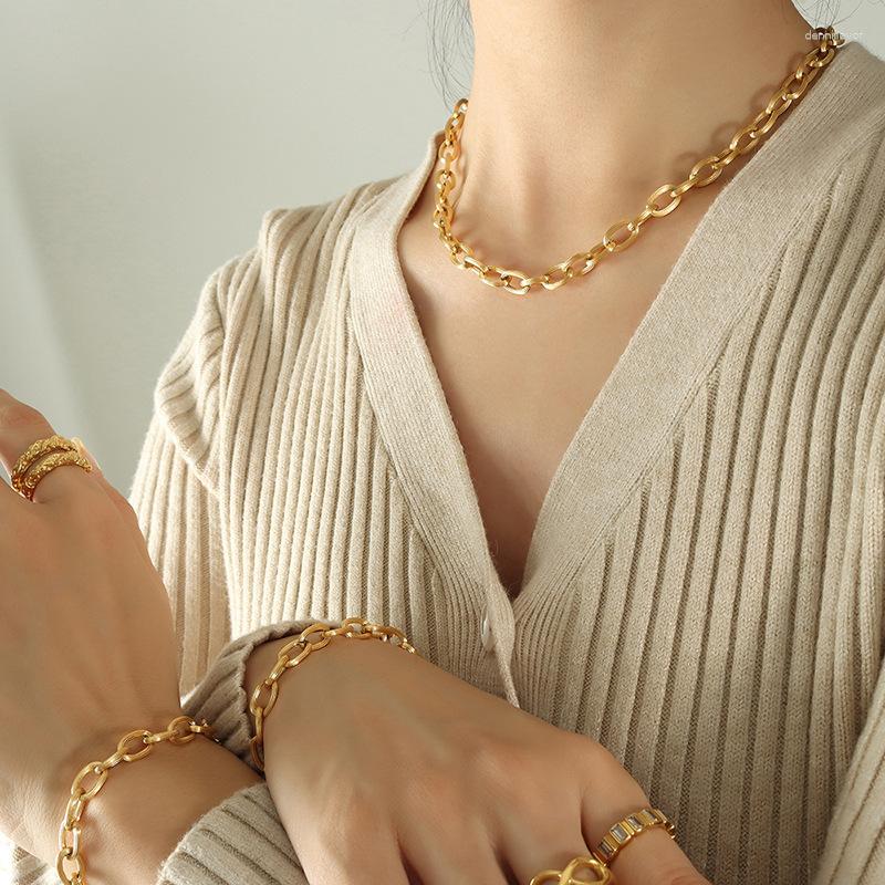 Necklace Earrings Set Brushed Thick Straps All-Match Twin Personalized Fashion Bracelet Titanium Steel Gold-Plated Simple Niche Jewelry, Picture shown 
Necklace Earrings Set Brushed Thick Straps All-Match Twin Personalized Fashion Bracelet Titanium Steel Gold-Plated Simple Niche Jewelry, Picture shown