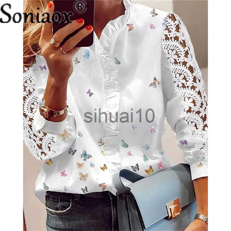 Women' Blouses Shirts 2022 Autumn Fashion Butterfly Print Women Blouses Lace Long Sleeve Ruffle V-Neck Blouse Shirt Casual Tee Tops Elegant Work Shirt J230621, White
Women' Blouses Shirts 2022 Autumn Fashion Butterfly Print Women Blouses Lace Long Sleeve Ruffle V-Neck Blouse Shirt Casual Tee Tops Elegant Work Shirt J230621, White