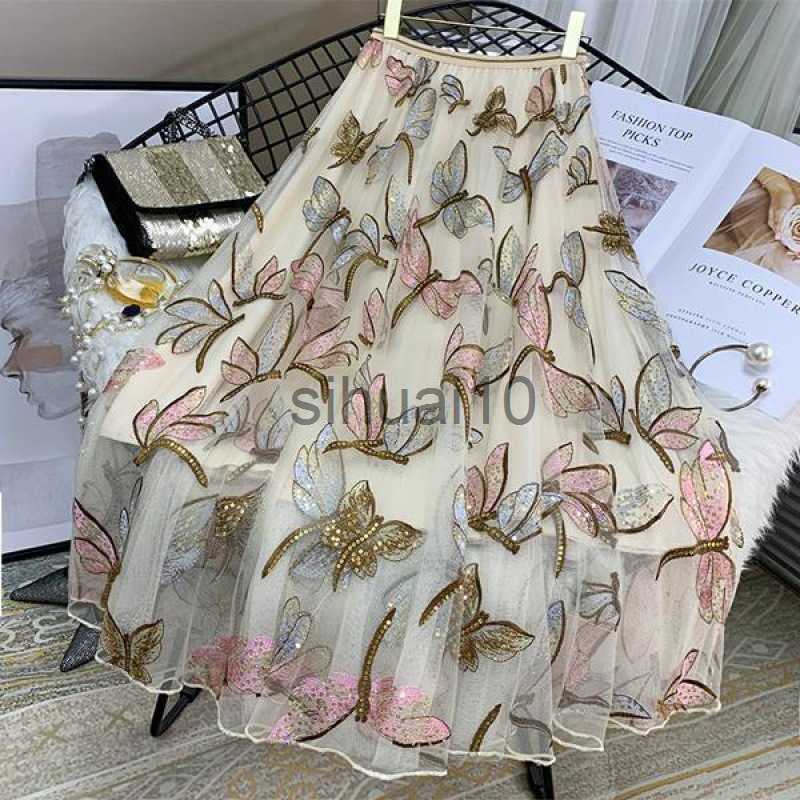 Skirts 65/75/85CM Sequin Mesh Embroidery Dragonfly Long Skirt Women's Spring Summer High Waist Pleated Sweet Midi Tulle Skirts Female J230621, Gray 75cm
Skirts 65/75/85CM Sequin Mesh Embroidery Dragonfly Long Skirt Women's Spring Summer High Waist Pleated Sweet Midi Tulle Skirts Female J230621, Gray 75cm