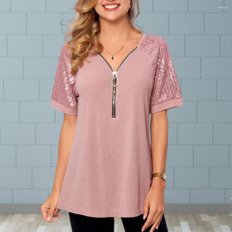 Women's Blouses Women Summer Top V Neck Zipper Short Sleeves Shiny Sequin Patchwork Dress-up Pullover Solid Color Spring Blouse Clothes, Purple
Women's Blouses Women Summer Top V Neck Zipper Short Sleeves Shiny Sequin Patchwork Dress-up Pullover Solid Color Spring Blouse Clothes, Purple
