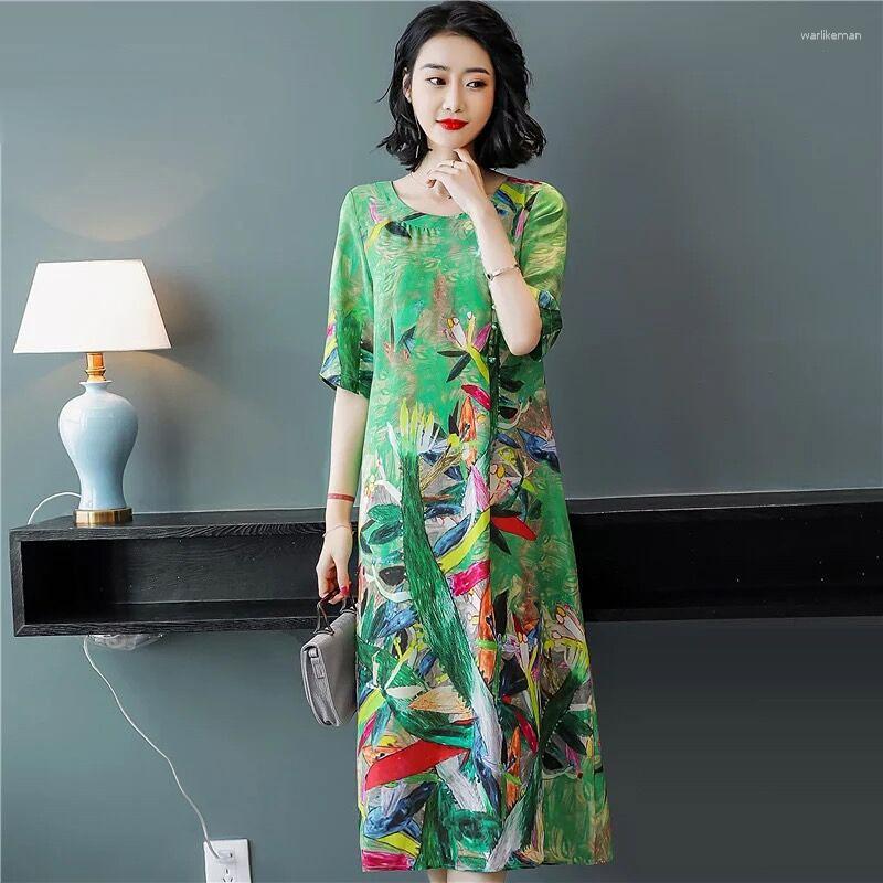 Party Dresses Mom Summer Clothes Imitation Silk Dress Mid-Length Flower Printed Wide Lady Western Style Middle-Aged And Elderly Vestidos Q84, Green
Party Dresses Mom Summer Clothes Imitation Silk Dress Mid-Length Flower Printed Wide Lady Western Style Middle-Aged And Elderly Vestidos Q84, Green