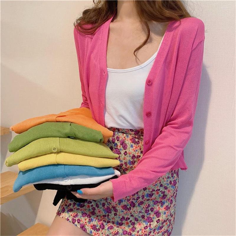 Women's Knits Korean Coat Thin V-neck Tops Casual Slim Knitewear Candy Color Outwear Sunscreen Elegant Knitted Short Cardigan Summer Women, Black
Women's Knits Korean Coat Thin V-neck Tops Casual Slim Knitewear Candy Color Outwear Sunscreen Elegant Knitted Short Cardigan Summer Women, Black