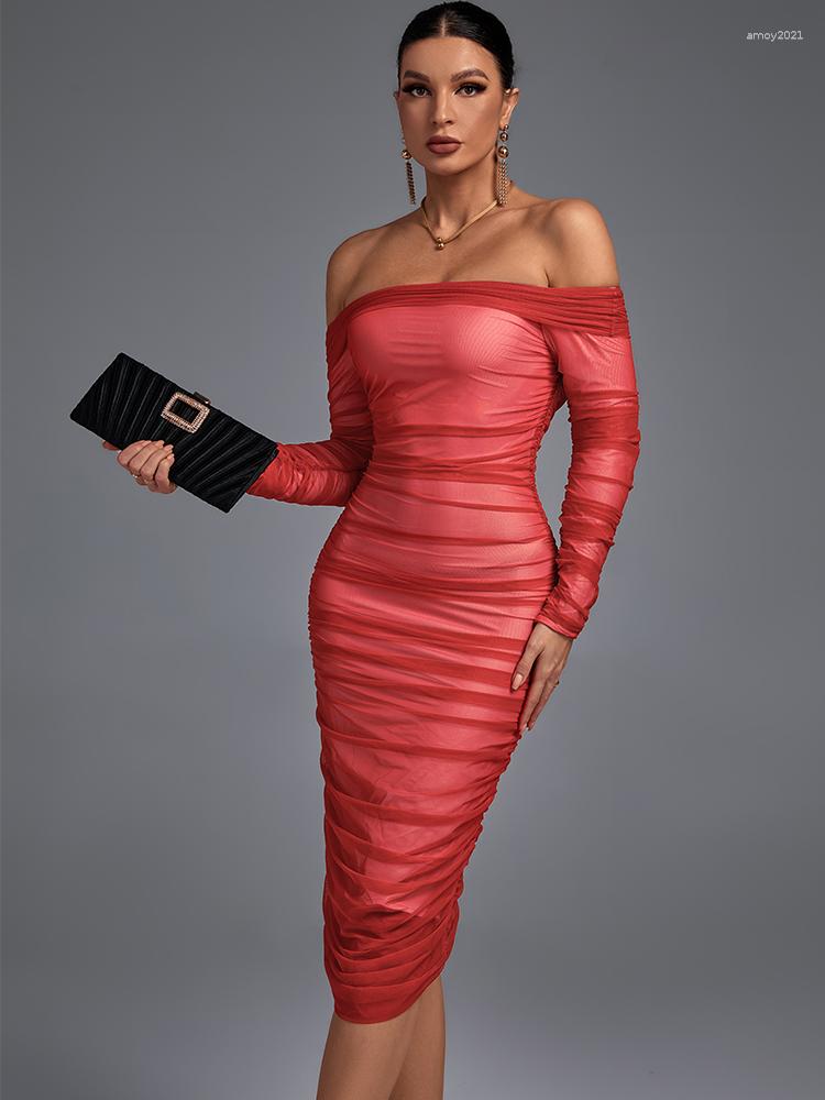 Casual Dresses Mesh Off Shoulder Bodycon Dress 2023 Women Red Evening Party Elegant Sexy Long Sleeve Midi Summer Club Outfits
Casual Dresses Mesh Off Shoulder Bodycon Dress 2023 Women Red Evening Party Elegant Sexy Long Sleeve Midi Summer Club Outfits