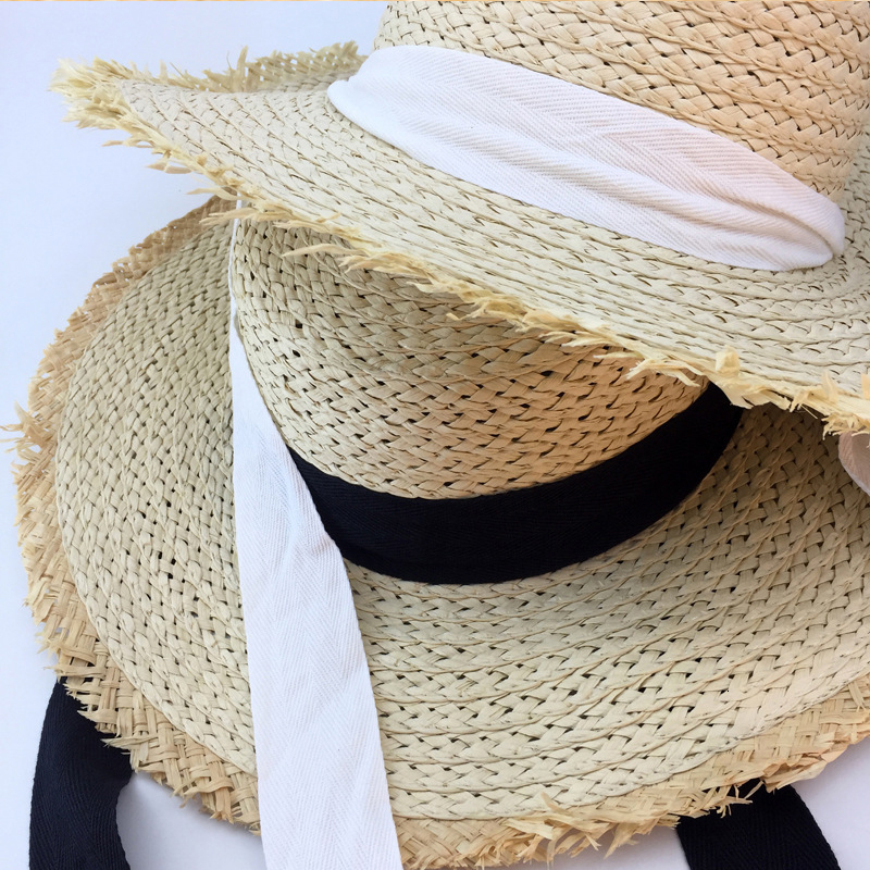 Wide Brim Hats Bucket Hats Summer Raffia Women Long Ribbon Wide Brim Beach Hat French Style Vintage Sunscreen Big Natural Wheat Straw Hats Girl Bow Ca