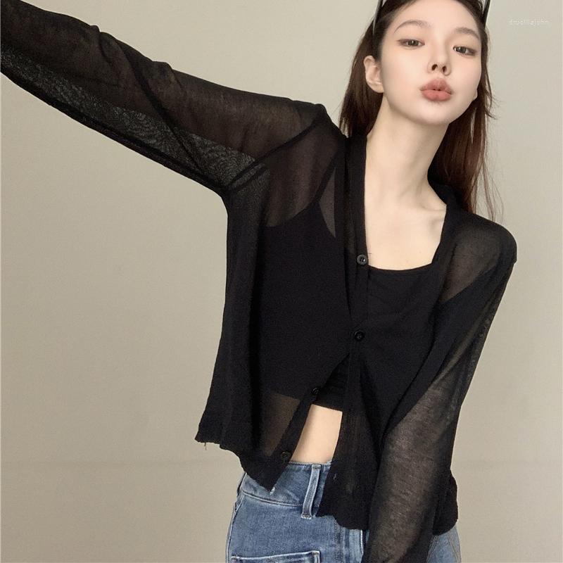 Women's Knits Summer Knitted Cardigans Women Korean Loose V-neck Long Sleeve Thin Cropped Cardigan Tops Mujer, Black
Women's Knits Summer Knitted Cardigans Women Korean Loose V-neck Long Sleeve Thin Cropped Cardigan Tops Mujer, Black