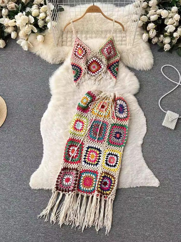 Work Dresses Summer Bohemian Embroidery Knitted Crochet Suit Women's Spaghetti Strap Hollow Out Pearls Camis Top Tassel Irregular Skirts, Beige
Work Dresses Summer Bohemian Embroidery Knitted Crochet Suit Women's Spaghetti Strap Hollow Out Pearls Camis Top Tassel Irregular Skirts, Beige