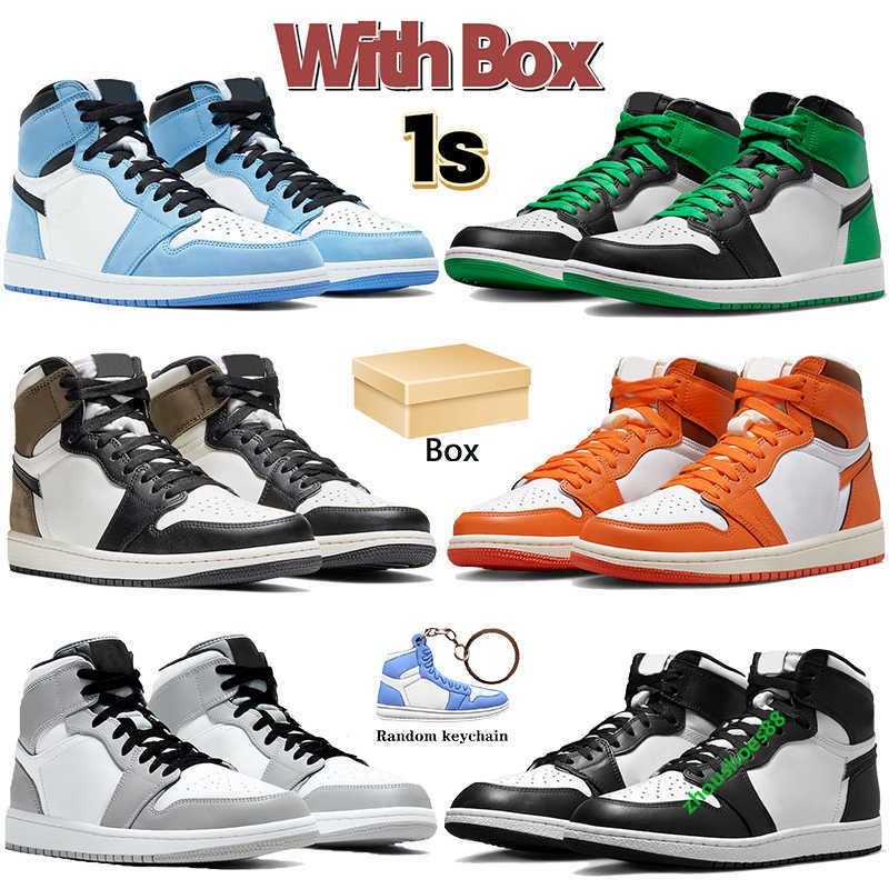 

Box With 1 1s mens jumpman basketball shoes OG lucky green university blue Dark Mocha patent bred Starfish light smoke grey Denim black white men women Sneakers