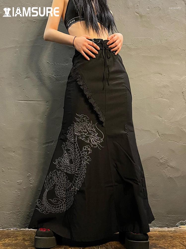 Skirts IAMSURE Chinese Style Dragon Printed A-Line Skirt Dark Lace Mid-Waisted Maxi Women 2023 Summer Fashion Gothic, Black
Skirts IAMSURE Chinese Style Dragon Printed A-Line Skirt Dark Lace Mid-Waisted Maxi Women 2023 Summer Fashion Gothic, Black