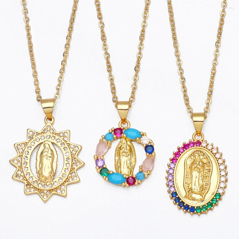 Pendant Necklaces Round Disc Virgin Mary Necklace For Women Religious Jewelry Gold Plated Short Chain CZ Crystal Rainbow Nkeb095
Pendant Necklaces Round Disc Virgin Mary Necklace For Women Religious Jewelry Gold Plated Short Chain CZ Crystal Rainbow Nkeb095