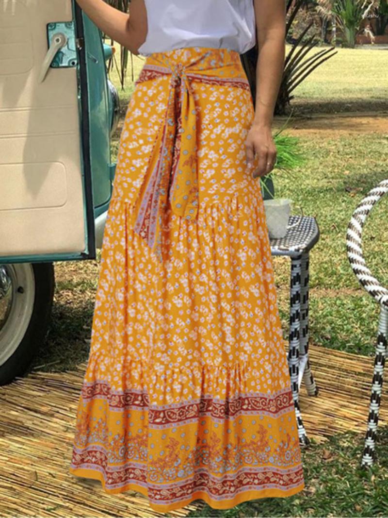 Skirts Casual Loose Bandage Long Jupes Fashion Floral Print Skirt 2023 Bohemian High Waist Women Ruffled Hem Maxi Holiday, Black
Skirts Casual Loose Bandage Long Jupes Fashion Floral Print Skirt 2023 Bohemian High Waist Women Ruffled Hem Maxi Holiday, Black