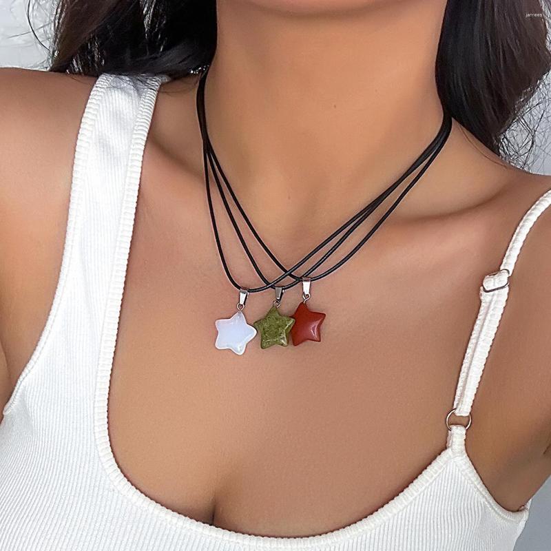 Pendant Necklaces Fashion Natural Stone Multicolour Crystal Star Choker Necklace For Women Pink Opal Clear Fluorite Wax Cord Summer Jewelry
Pendant Necklaces Fashion Natural Stone Multicolour Crystal Star Choker Necklace For Women Pink Opal Clear Fluorite Wax Cord Summer Jewelry