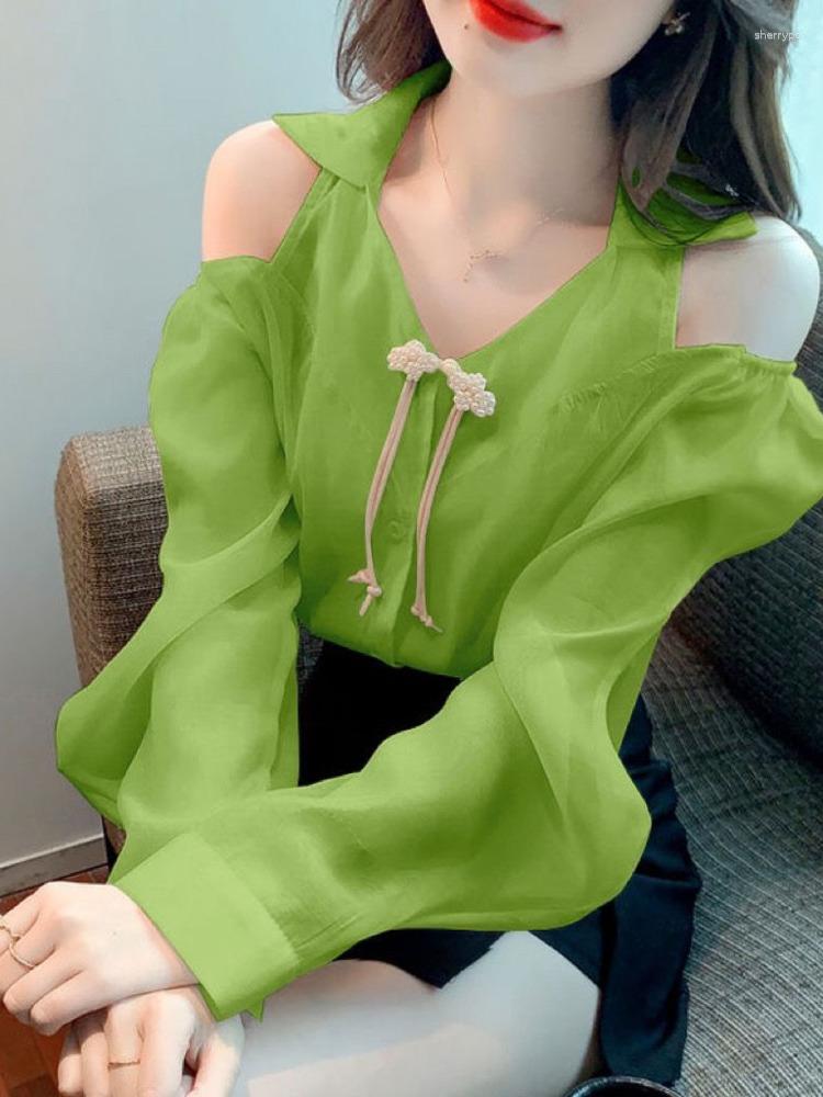 Women's Blouses Fashion Women Chinese Frog Chi-pao Style Shirts Eelgant Temperament Long Sleeve Off Shoulder Blouse Tops Mujer, Light blue
Women's Blouses Fashion Women Chinese Frog Chi-pao Style Shirts Eelgant Temperament Long Sleeve Off Shoulder Blouse Tops Mujer, Light blue