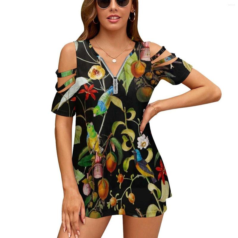 Women's T Shirts Vintage Tropical Sing Birds And Fruits Pattern Black Women'S T-Shirt Fashion Printed Zipper V-Neck Short Sleeve, Nz019
Women's T Shirts Vintage Tropical Sing Birds And Fruits Pattern Black Women'S T-Shirt Fashion Printed Zipper V-Neck Short Sleeve, Nz019