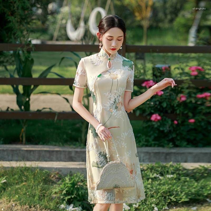 Ethnic Clothing Sheng Coco Chiffon Traditional Chinese Dress For Women Cheongsam Summer Improved Young Girl Qipao Classic Oriental Dresses