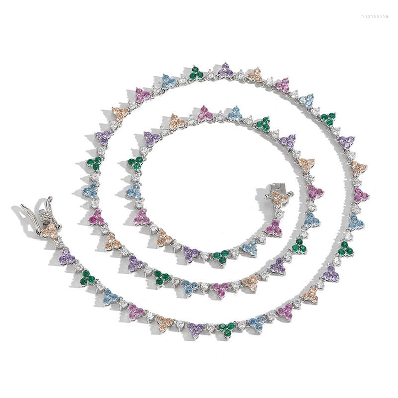 Chains Iced Out Multicolour Choker Necklace For Men Women Brass Zircon Jewelry