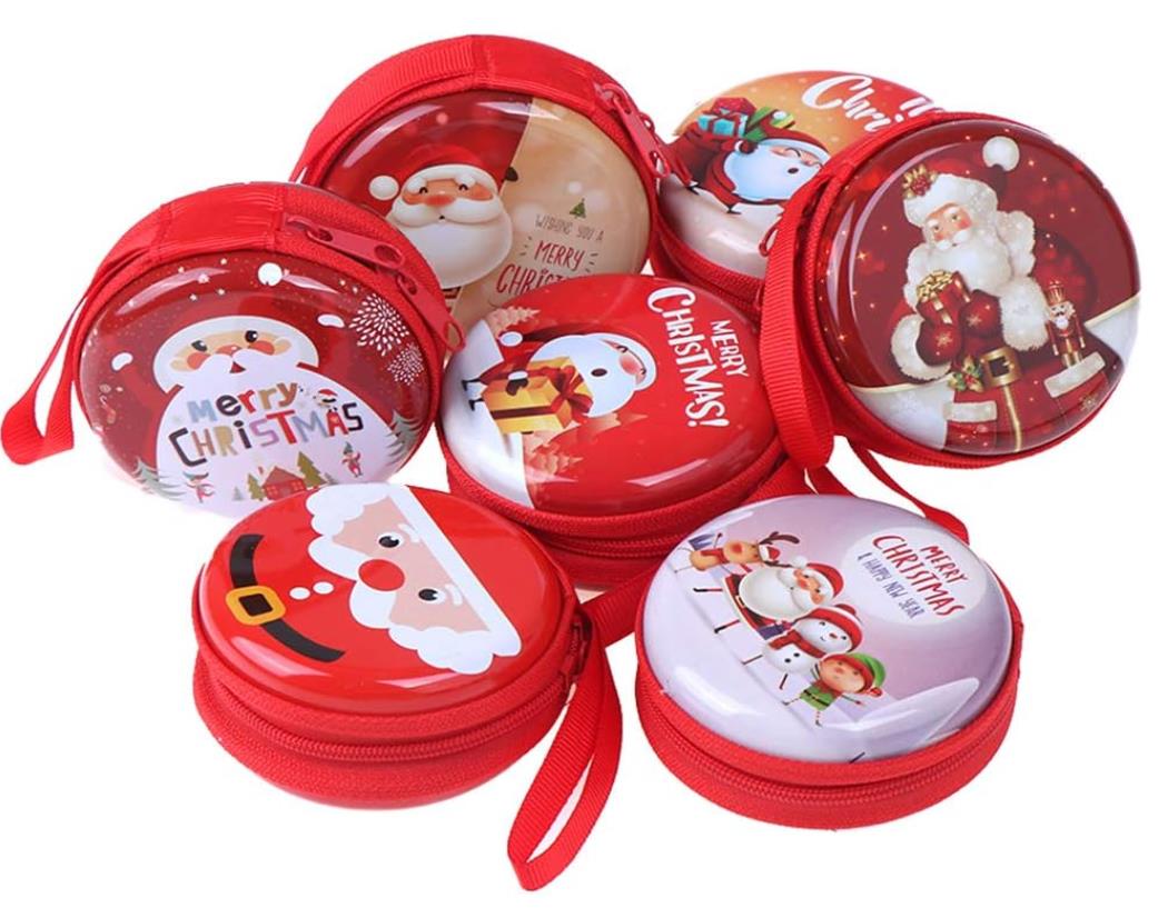 Coin Purse Mini Tins Money Wallet Change Pocket With Zipper Gift Box Jewelry Pouch Candy Box Christmas Tree Hanging Ornaments